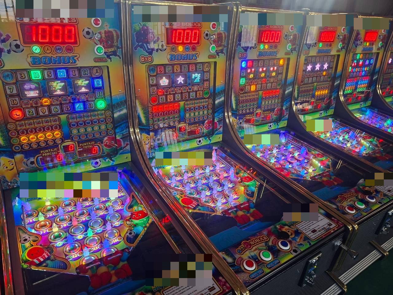 A row of pinball machines